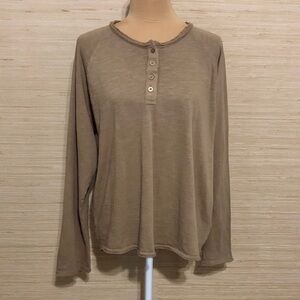 Zara Taupe Beige Long Sleeve Henley Square Loose Fit 100% Cotton Top size Large